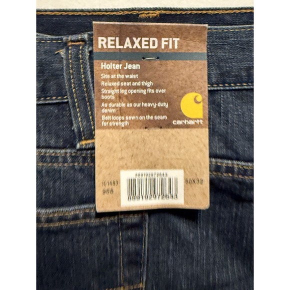 Carharrt Men's Relaxed Fit Straight Leg Holter Jeans Blue Button Fly Size 50x32 - Picture 2 of 9